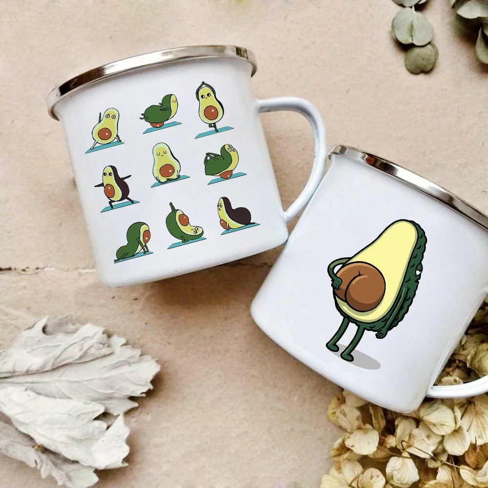 Wine Beer Best - Cartoon Avocado Print Enamel Coffee Mugs