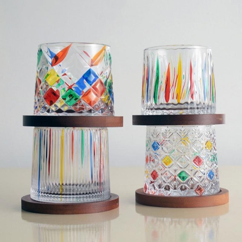 Wine Beer Best - Rotatable Tumbler Glass Cup with Bamboo